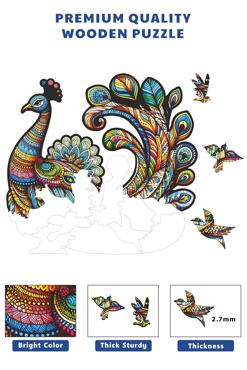 Webby Peacock Jigsaw Puzzle | Travel Game | Zentangle Art Design Wooden Puzzle Toy for Kids and Adults (25 Pieces) - Image 2