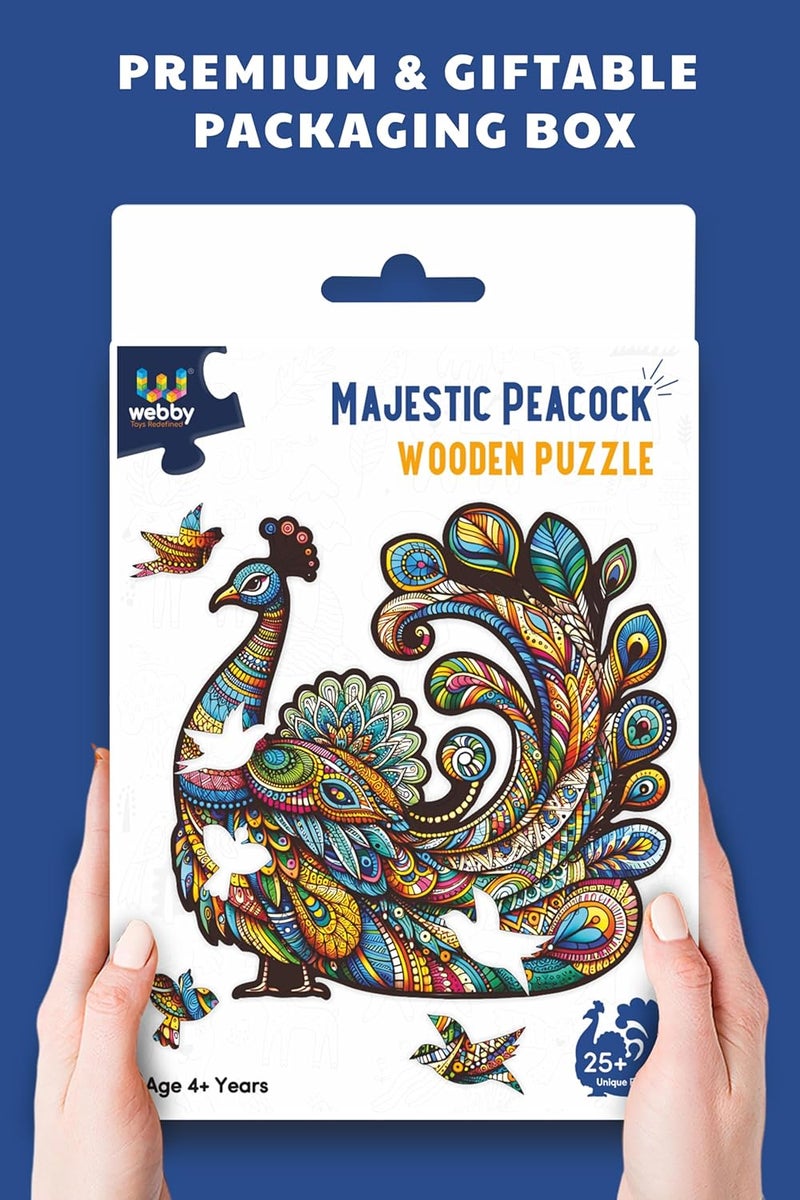 Webby Peacock Jigsaw Puzzle | Travel Game | Zentangle Art Design Wooden Puzzle Toy for Kids and Adults (25 Pieces) - Image 5