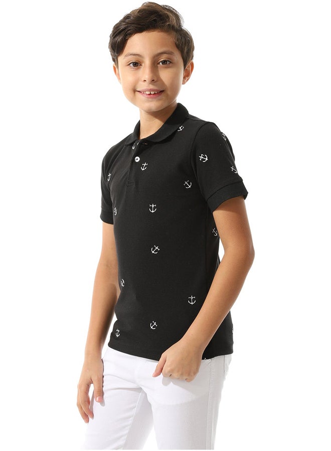 Andora Turn Down Collar Boys Polo Shirt_Black - Image 3