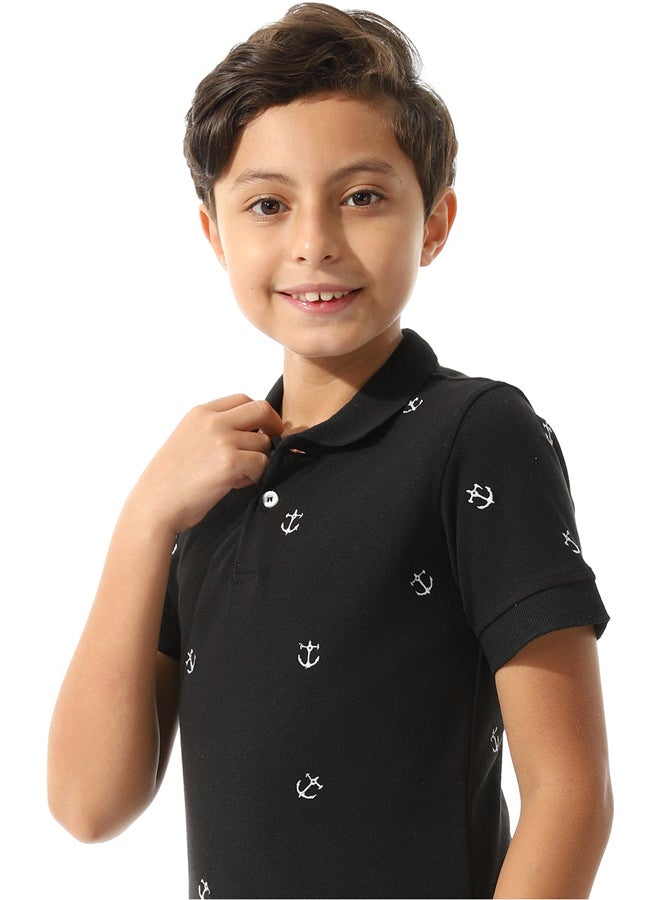 Andora Turn Down Collar Boys Polo Shirt_Black - Image 5