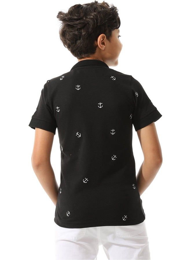 Andora Turn Down Collar Boys Polo Shirt_Black - Image 4