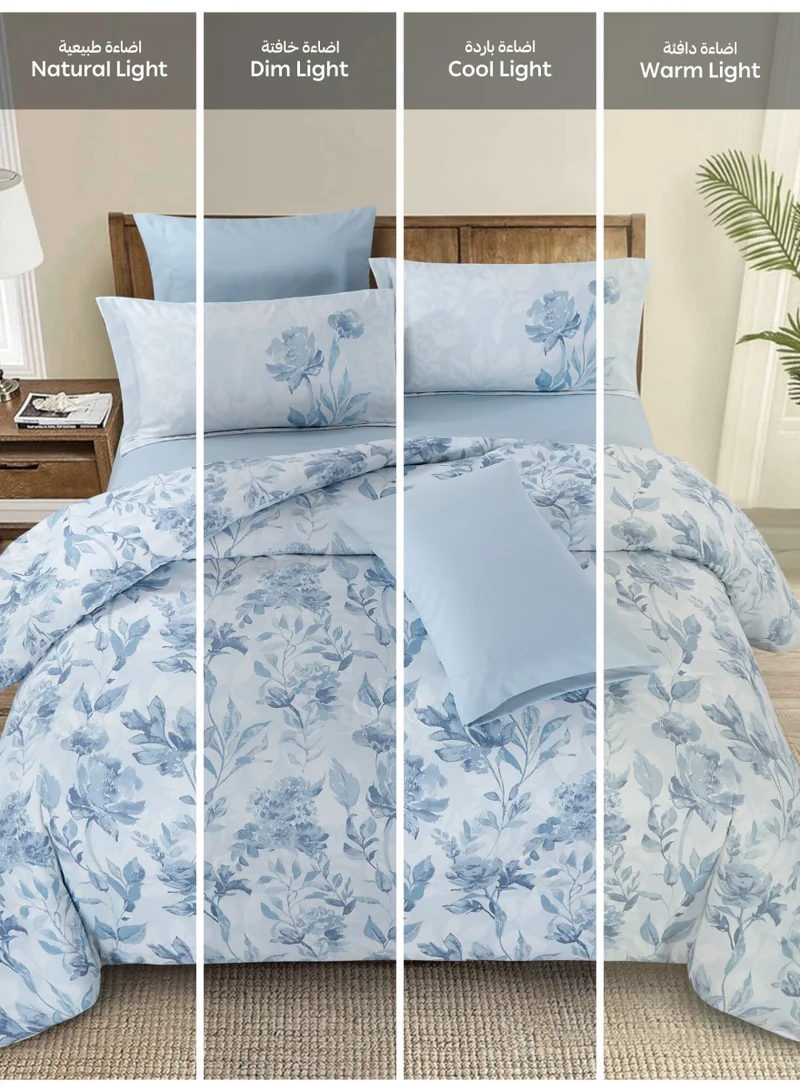 Doona Printed 6-Pcs King Comforter Bedding Set Fits 200x200cm -Includes Comforter, Fitted Sheet, Pillow Shams &amp; Pillowcases – Soft Microfiber Fabric with Soft 350 GSm Filling