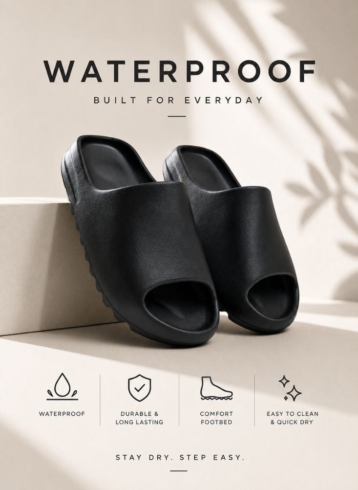 NinEx Waterproof Comfort Slides – Black - Image 1