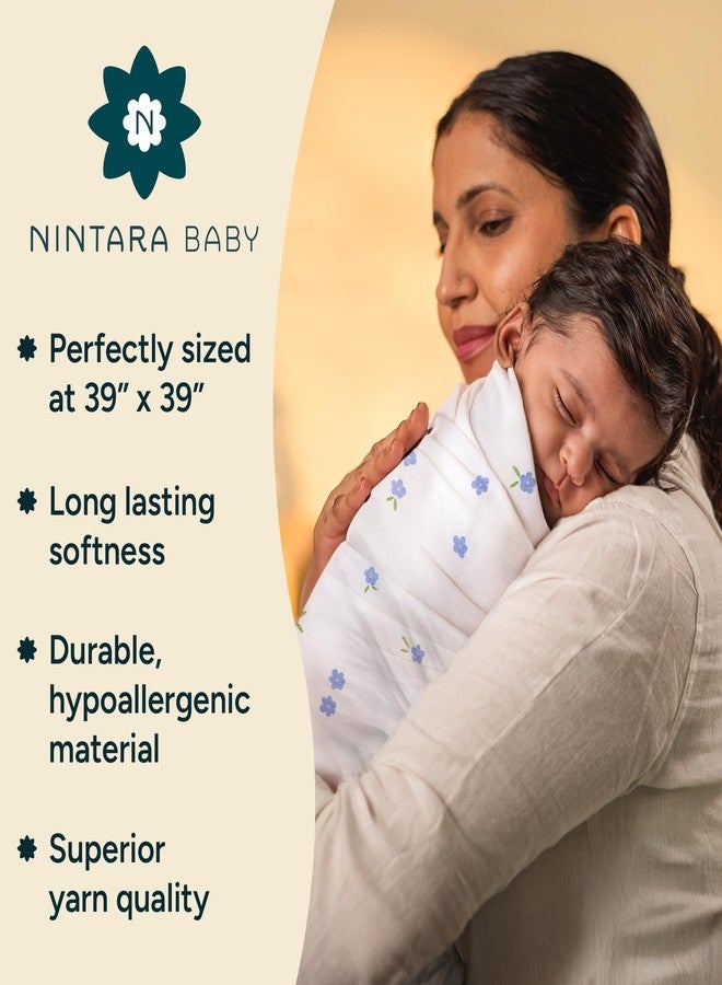 NINTARABABY قماط نينتارابيبي - قطن موسلين عضوي فاخر 100%، 100 سم × 100 سم، فائق النعومة، يسمح بمرور الهواء وخفيف الوزن، متعدد الاستخدامات، مضاد للحساسية، هدية مثالية للمواليد الجدد من الإناث - Image 2