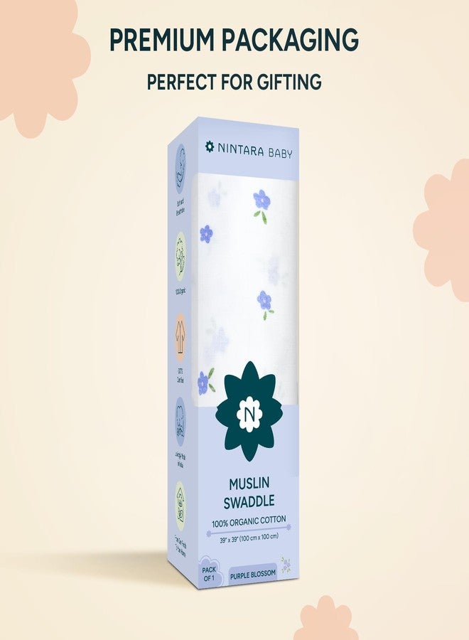 NINTARABABY قماط نينتارابيبي - قطن موسلين عضوي فاخر 100%، 100 سم × 100 سم، فائق النعومة، يسمح بمرور الهواء وخفيف الوزن، متعدد الاستخدامات، مضاد للحساسية، هدية مثالية للمواليد الجدد من الإناث - Image 4
