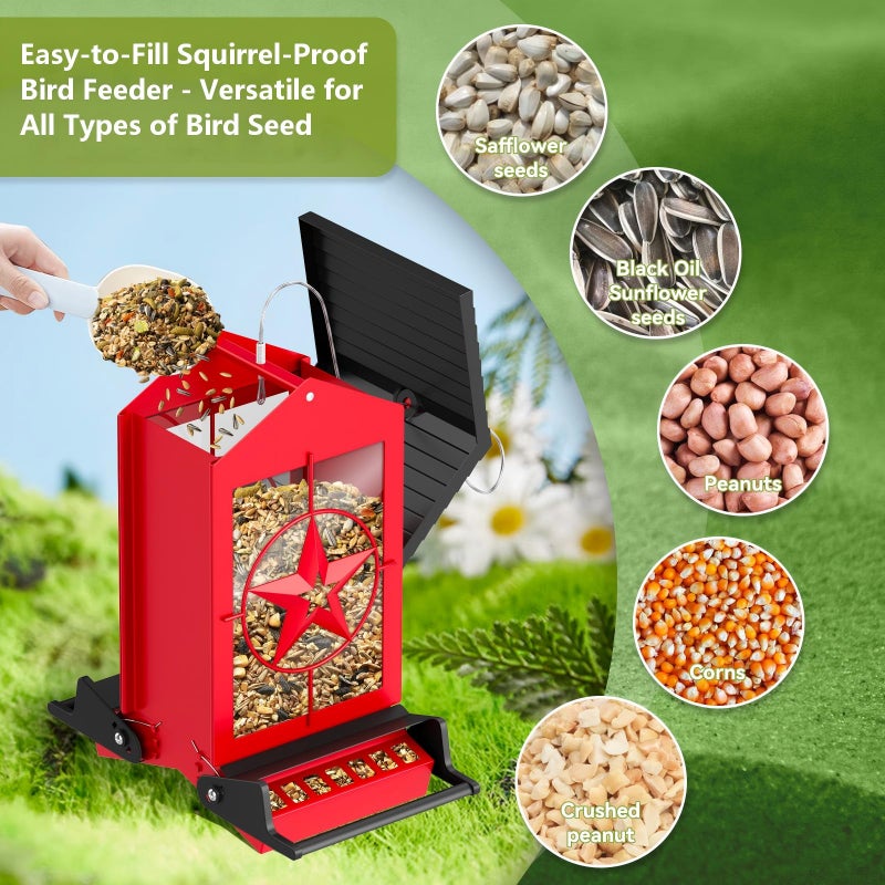 Buteafly Squirrel Proof Bird Feeders for Outdoors With Weight-Activated, Metal 5LB Large Wild Bird Feeders for Cardinals,Blue jay,Finch, Weatherproof Durable Hanging Bird Feeder for Backyard,Garden,Patio - Red - Image 4