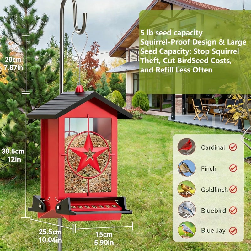 Buteafly Squirrel Proof Bird Feeders for Outdoors With Weight-Activated, Metal 5LB Large Wild Bird Feeders for Cardinals,Blue jay,Finch, Weatherproof Durable Hanging Bird Feeder for Backyard,Garden,Patio - Red - Image 3