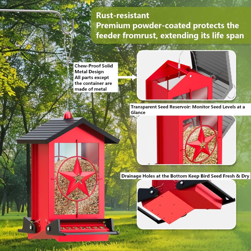 Buteafly Squirrel Proof Bird Feeders for Outdoors With Weight-Activated, Metal 5LB Large Wild Bird Feeders for Cardinals,Blue jay,Finch, Weatherproof Durable Hanging Bird Feeder for Backyard,Garden,Patio - Red - Image 5