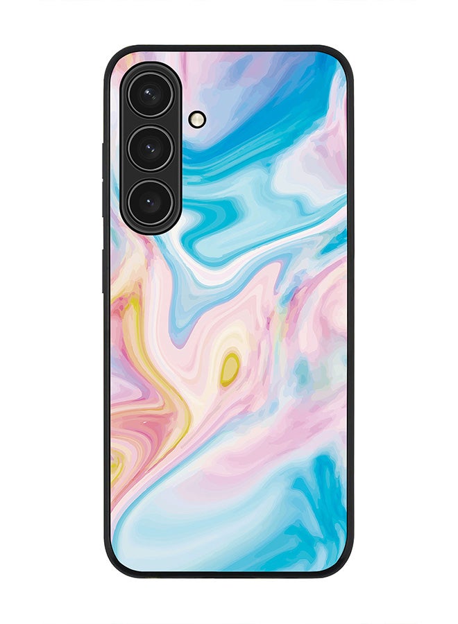 Stylizedd حافظة حواف سوداء متينة لهاتف سامسونج جالاكسي S24 بلس، حافظة مرنة رفيعة مضادة للصدمات TPU جل بتصميم رخام أزرق - Image 1