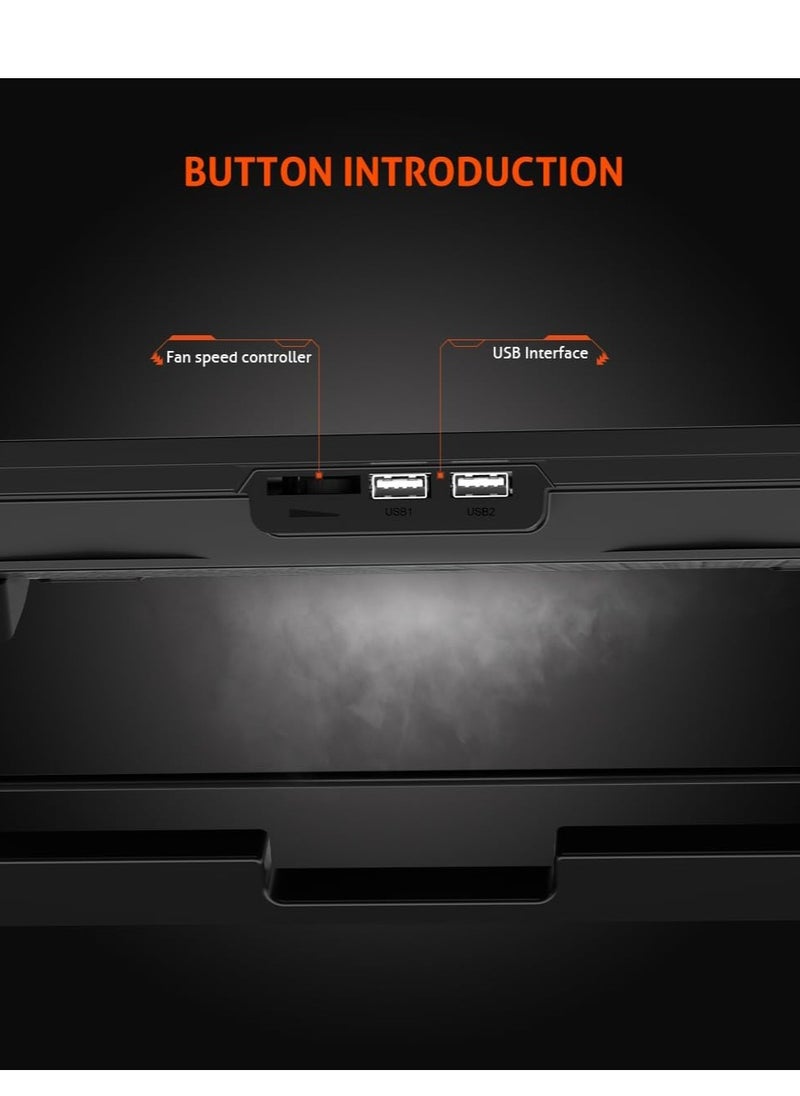 ميشين لوحة تبريد ألعاب كمبيوتر محمولة فاخرة من Meetion CP3030 مقاس 9-15.6 بوصة، مزودة بمنفذي USB، وإضاءة LED RGB خفيفة الوزن و5 مراوح تبريد سريعة، مصنوعة من سبائك الألومنيوم مع حامل قابل للتعديل  - Image 4