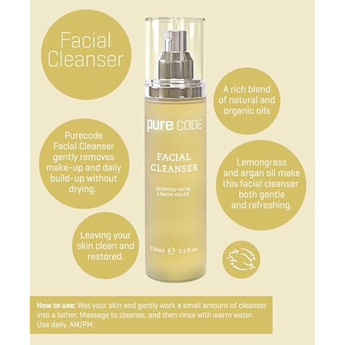PURE CODE Daily Facial Cleanser Scented with Lemongrass to Remove Makeup, Daily build-up, and Impurities - Made In the USA - Image 2