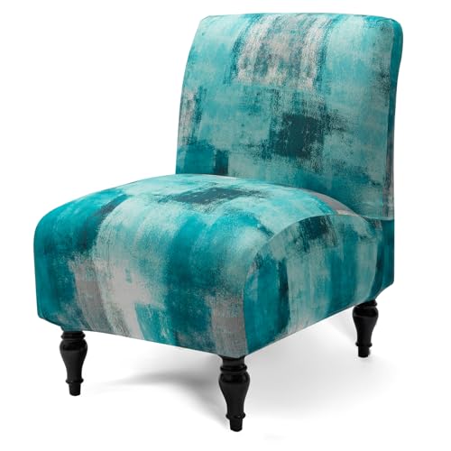 Iauddy Armless Accent Slipper Chair Cover Slipcover,Stretch Spandex Jacquard Fabric Small Checks,Non-Slip Sofa Couch Cover Furniture Protector (Turquoise, 1) - Image 1
