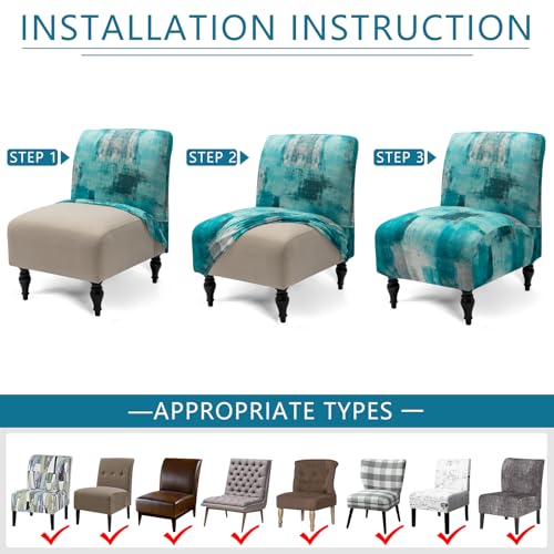 Iauddy Armless Accent Slipper Chair Cover Slipcover,Stretch Spandex Jacquard Fabric Small Checks,Non-Slip Sofa Couch Cover Furniture Protector (Turquoise, 1) - Image 5