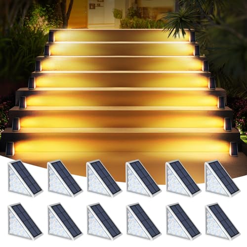 AUDLES LED Solar Step Lights Waterproof Outdoor Stair Lights, Warm White Solar Deck Lights IP67 Solar Decoration Lights for Yard, Patio, Garden, Walkways, Front Door, Pathway, Driveway, Porch 12 Pack - Image 1