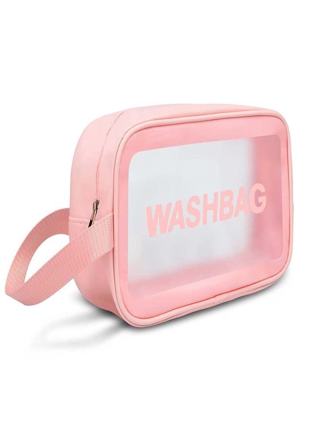 Flywind Clear Toiletry Bag || Wash Make Up Bag || PVC Waterproof Zippered || Cosmetic Bag, Portable Carry Pouch for Women Men (Pink Medium) - Image 1