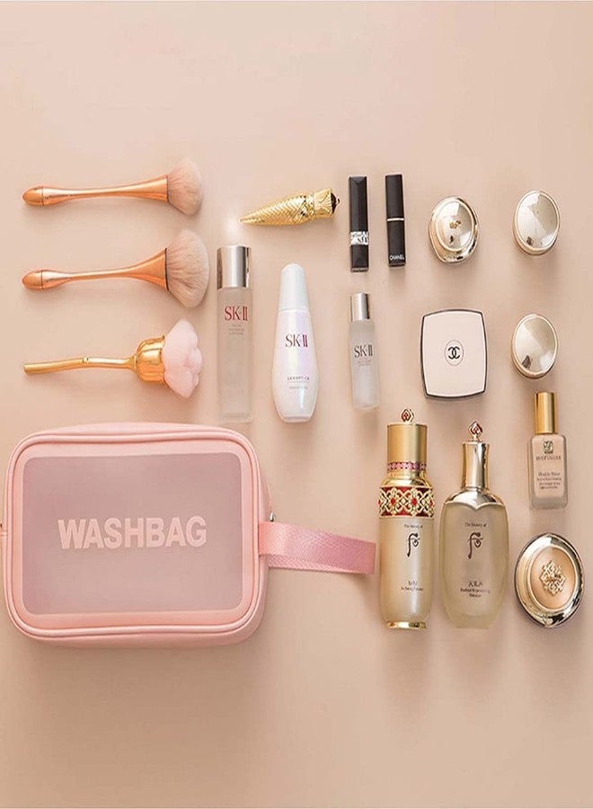 Flywind Clear Toiletry Bag || Wash Make Up Bag || PVC Waterproof Zippered || Cosmetic Bag, Portable Carry Pouch for Women Men (Pink Medium) - Image 4