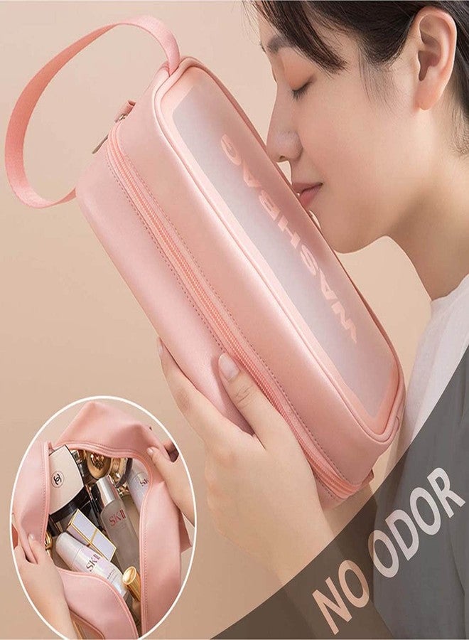 Flywind Clear Toiletry Bag || Wash Make Up Bag || PVC Waterproof Zippered || Cosmetic Bag, Portable Carry Pouch for Women Men (Pink Medium) - Image 3