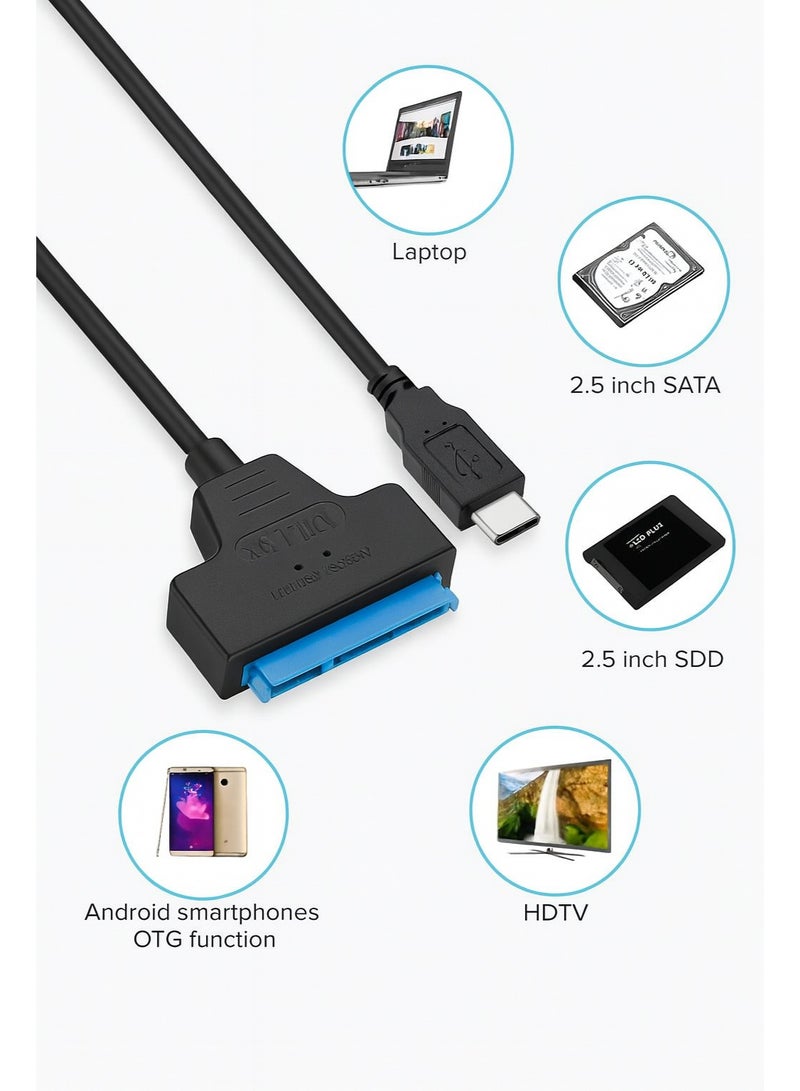 فوجيشكا محول من Type-C إلى SATA 2.5" لتوصيل أقراص SSD وHDD – سرعة عالية – كابل قصير - Image 5