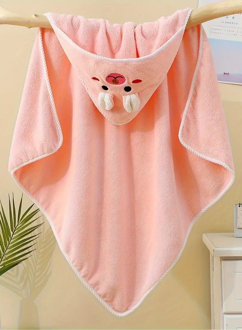 Hooded Baby Bath Towel with Animal Pattern – Soft & Highly Absorbent Cotton Bathrobe for Newborns & Toddlers, Multi-functional After Bath, Swimming, or Beach Use,Pink  - Image 2