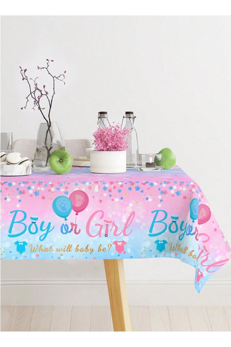 زينه حفلات الكشف عن المولود مفرش طاوله باللون الوردي والازرق لاضافة لمسه مميزه لحفلة الكشف عن الجنين مقاس المفرش (220*130) cm - Image 2