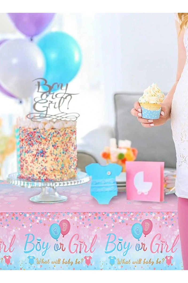 زينه حفلات الكشف عن المولود مفرش طاوله باللون الوردي والازرق لاضافة لمسه مميزه لحفلة الكشف عن الجنين مقاس المفرش (220*130) cm - Image 3