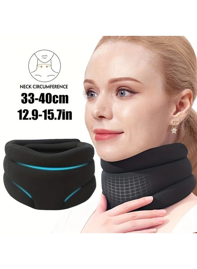 Black Adjustable Soft Foam Neck Support for Cervical Spine Sleep and Office Use - Image 2