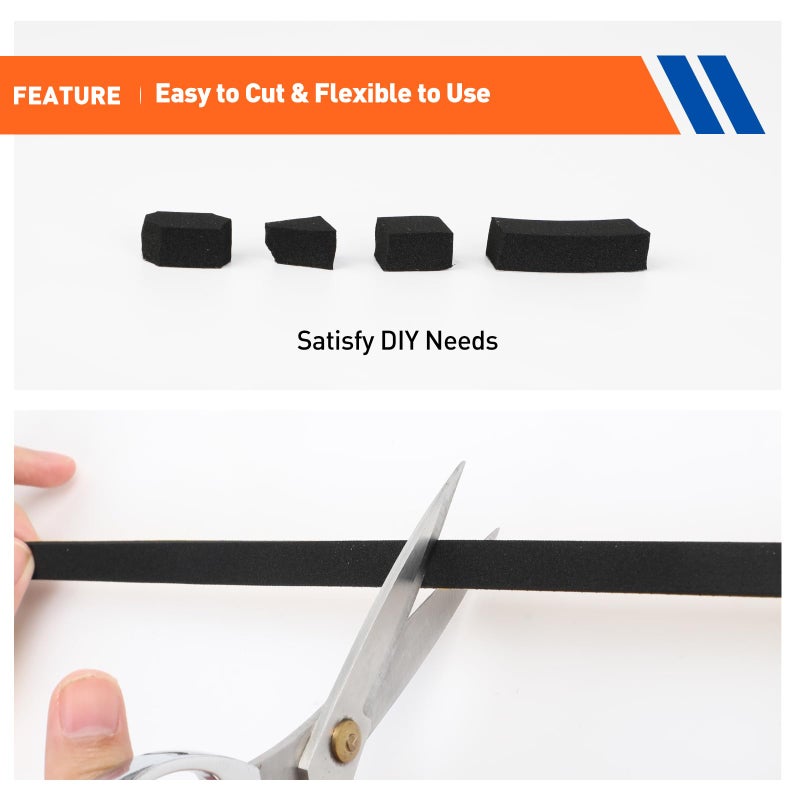MAGZO Weather Stripping Door Seal, 1/4 Inch Wide X 1/8 Inch Thick Adhesive Foam Tape Soundproof Weatherstripping for Windows, 3 Rolls Total 50FT Black - Image 3