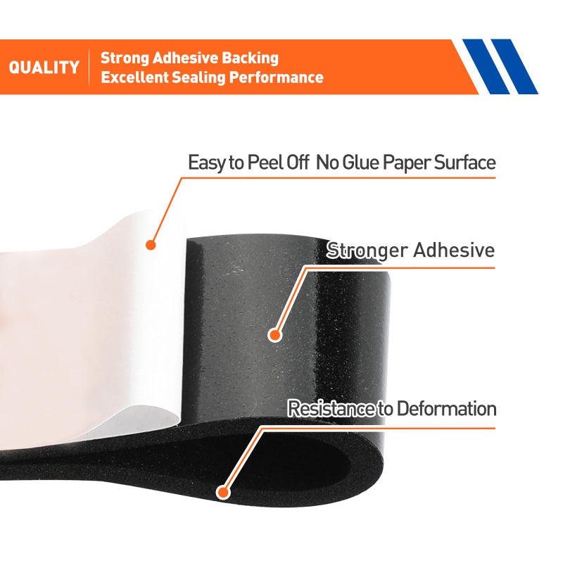 MAGZO Weather Stripping Door Seal, 1/4 Inch Wide X 1/8 Inch Thick Adhesive Foam Tape Soundproof Weatherstripping for Windows, 3 Rolls Total 50FT Black - Image 4