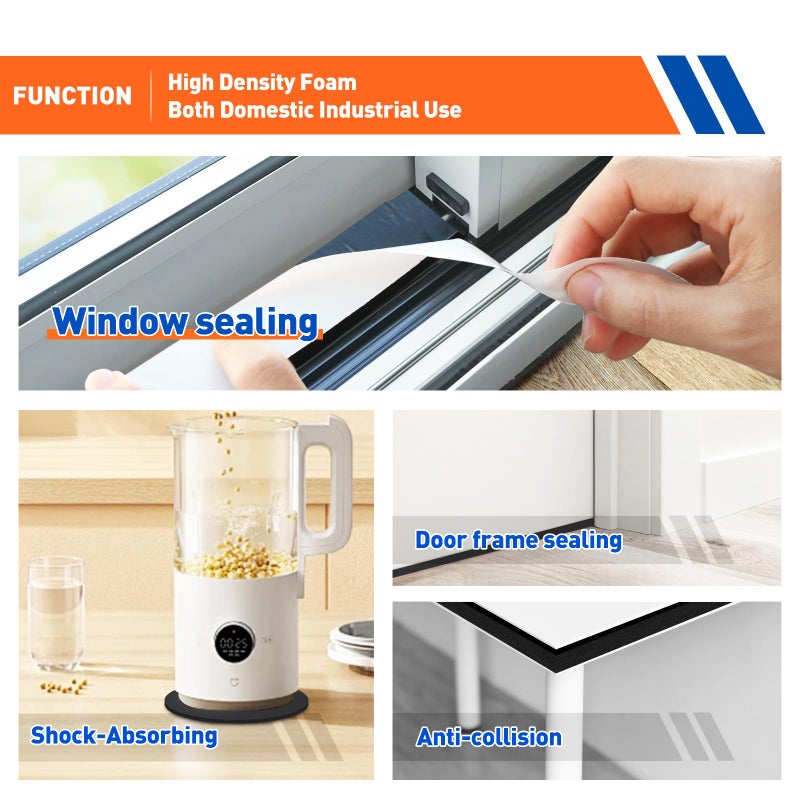 MAGZO Weather Stripping Door Seal, 1/4 Inch Wide X 1/8 Inch Thick Adhesive Foam Tape Soundproof Weatherstripping for Windows, 3 Rolls Total 50FT Black - Image 5