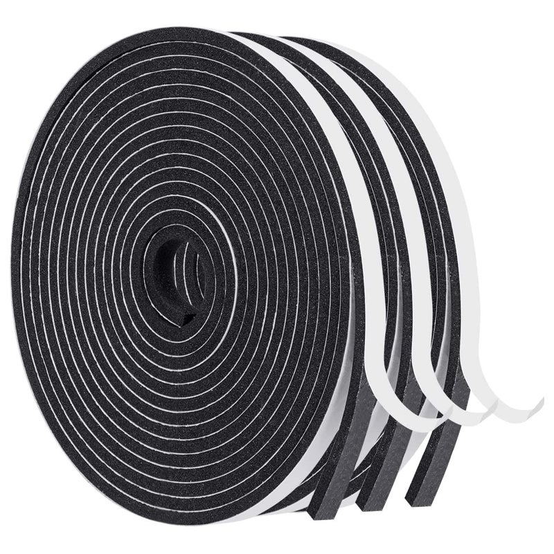 MAGZO Weather Stripping Door Seal, 1/4 Inch Wide X 1/8 Inch Thick Adhesive Foam Tape Soundproof Weatherstripping for Windows, 3 Rolls Total 50FT Black - Image 1