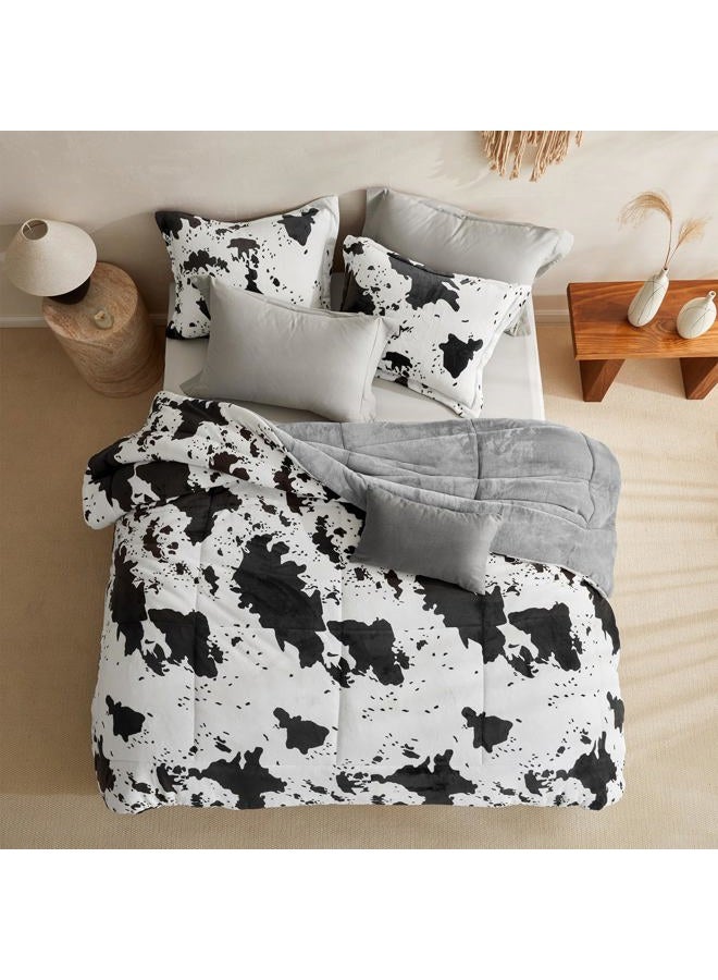 Petrichor Velvet Flannel King Comforter Set-Cow Print Western Style Blanket,Luxury Fuzzy Heavy Bedding Set, 3 Pieces Plush Winter Bed Set with Comforter (90"x104") & 2 Pillow Shams (20"x36" - Image 3