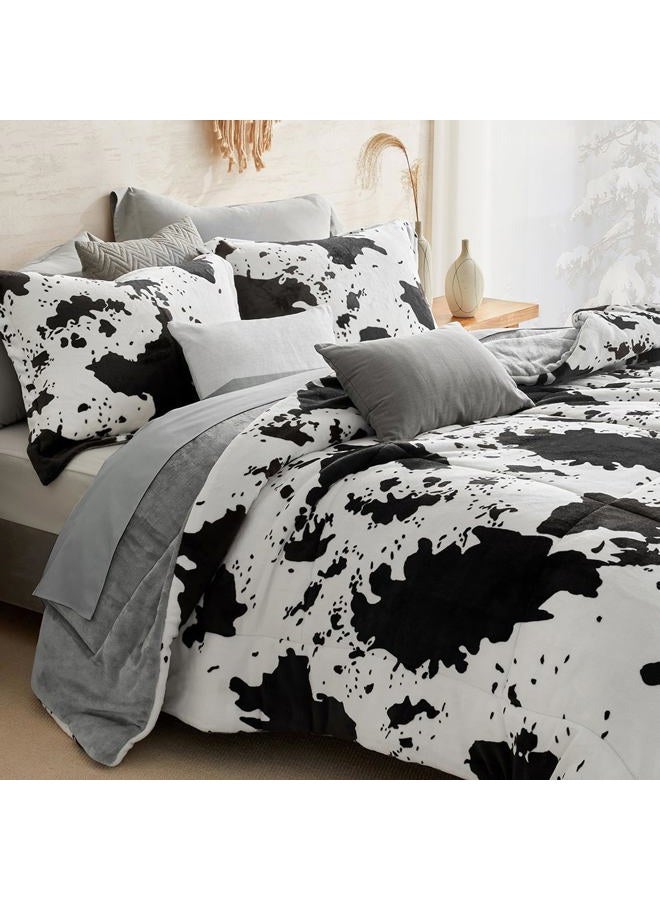Petrichor Velvet Flannel King Comforter Set-Cow Print Western Style Blanket,Luxury Fuzzy Heavy Bedding Set, 3 Pieces Plush Winter Bed Set with Comforter (90"x104") & 2 Pillow Shams (20"x36" - Image 1