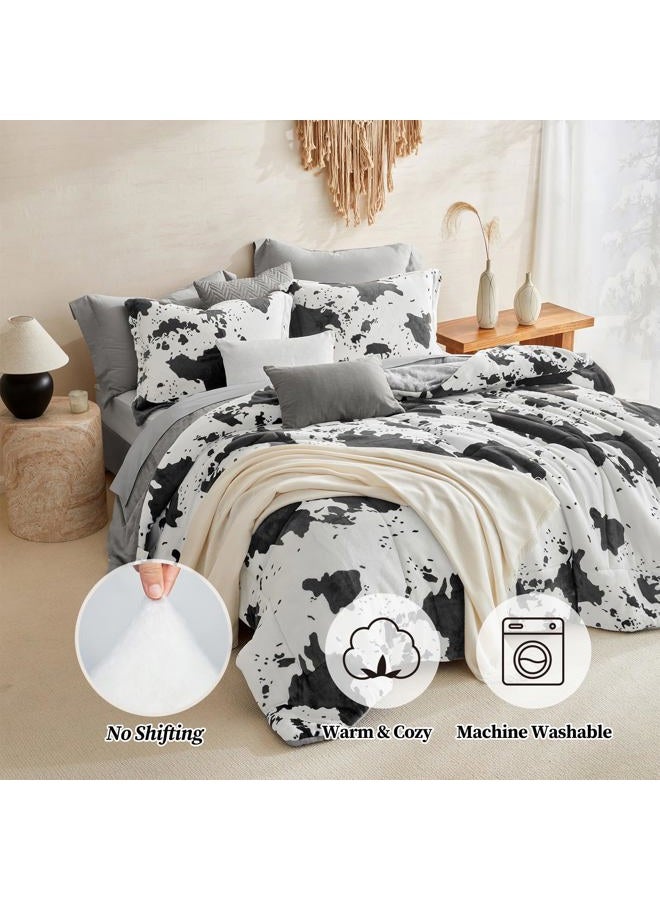 Petrichor Velvet Flannel King Comforter Set-Cow Print Western Style Blanket,Luxury Fuzzy Heavy Bedding Set, 3 Pieces Plush Winter Bed Set with Comforter (90"x104") & 2 Pillow Shams (20"x36" - Image 2