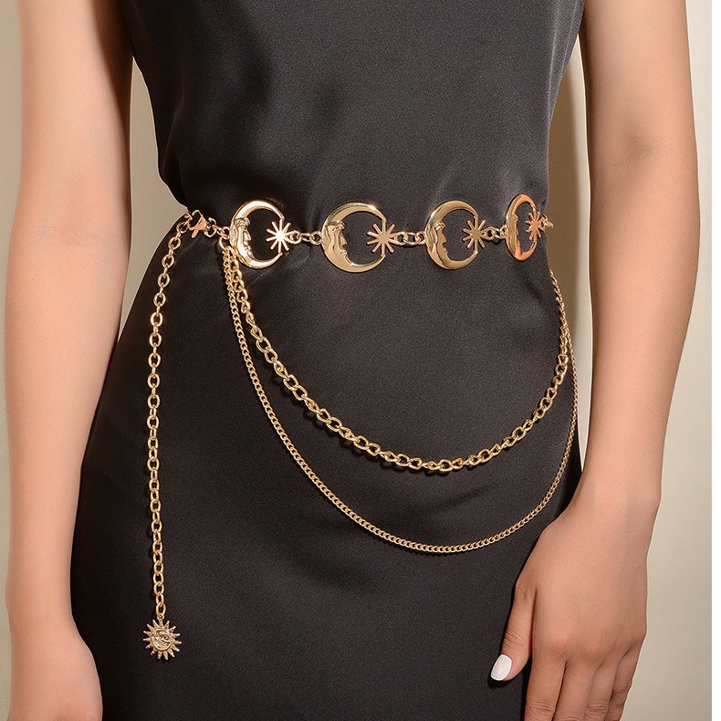 Sun Moon Metal Pendant Waist Chain New Fashion Girl Body Chain Dress Chain Belt - Image 5