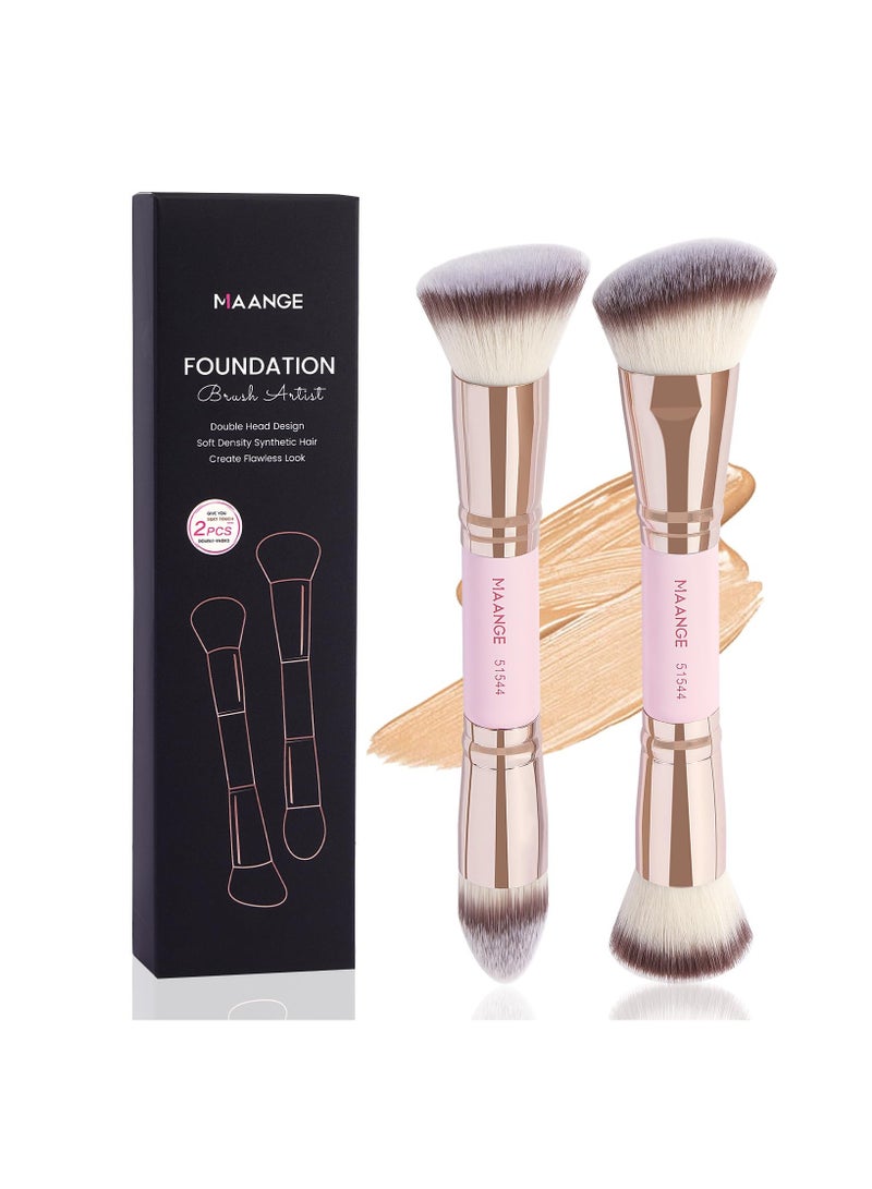 مانجي فرشاة مكياج الأساس من مانج، قطعتان من فرشاة المكياج الفاخرة ذات الطرفين (مسطحة/مائلة/دائرية بزاوية/مدببة من الأعلى) لتلميع السائل والكريم والبودرة ودمج كونتور الوجه - Image 1