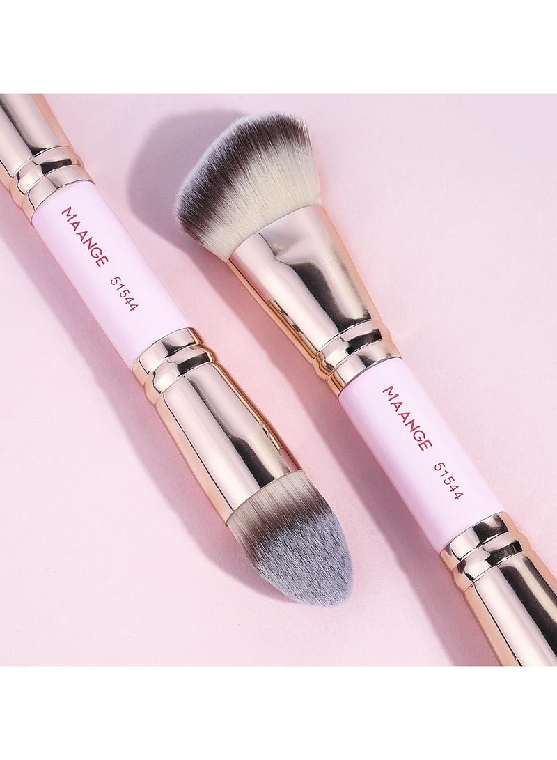 مانجي فرشاة مكياج الأساس من مانج، قطعتان من فرشاة المكياج الفاخرة ذات الطرفين (مسطحة/مائلة/دائرية بزاوية/مدببة من الأعلى) لتلميع السائل والكريم والبودرة ودمج كونتور الوجه - Image 3