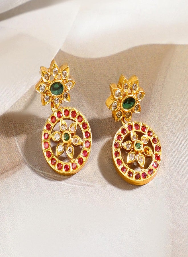 Rubans 18K Gold-Plated Floral Design Necklace Set with Ruby Pink & Emerald Green Stones for Women & Girls - Perfect for Bridal Looks, Festive Styling & Traditional Celebrations - Image 5