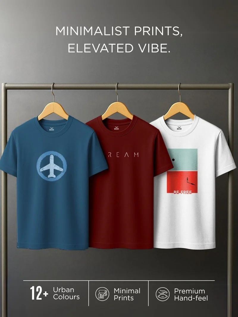 Nobero  Men's Graphic Printed Cotton T-Shirts Pack of 3 for Men | Best Price UAE