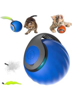 Interactive Cat Ball Toy, 2024 Cat Rolling Ball Touch Motion Activated Rolling Ball with Type C Cord and Tail Interactive Cat Toy Balls for Indoor and Outdoor Cats Dogs Cat Toys (Blue, 1Pack)