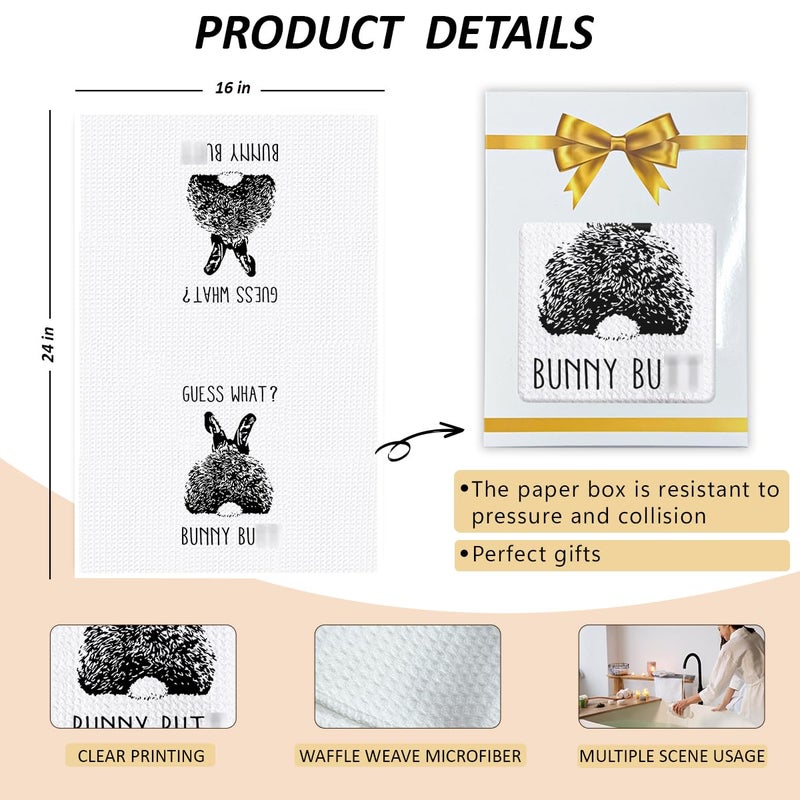 BONETAT Guess What? Bunny But* Kitchen Towels and Funny Dish Towelsm,Funny Bunny Rabbit But* Hand Towels,Easter Hand Towels for Bathroom,Rabbit Lovers Teen Girls Gifts -A16 - Image 2