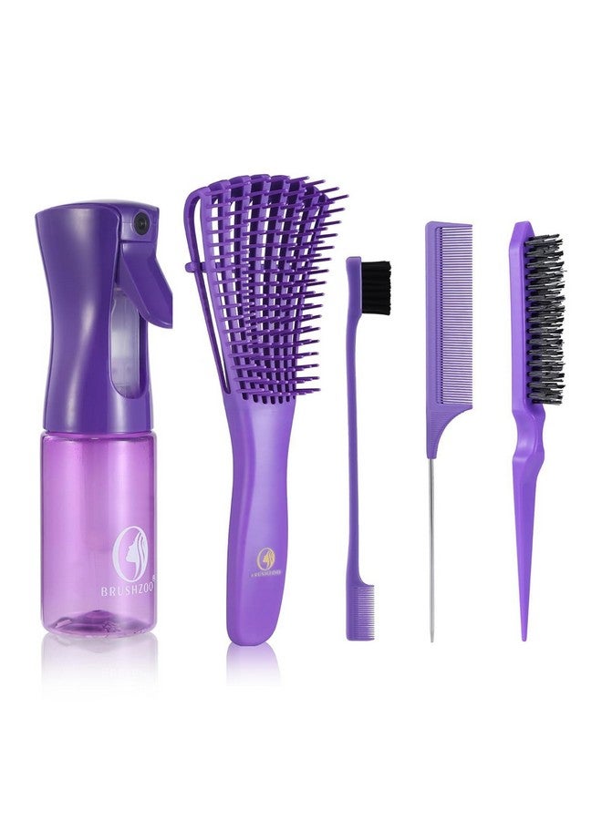 O BRUSHZOO BRUSHZOO Hair Brush Set, Hair Brushes for Women Men kid Wet Dry All Hair Detangling Parting Styling, Brush Set with Detangler Brush, Edge Brush, Teasing brush, Rat Tail Comb (Purpe) - Image 1