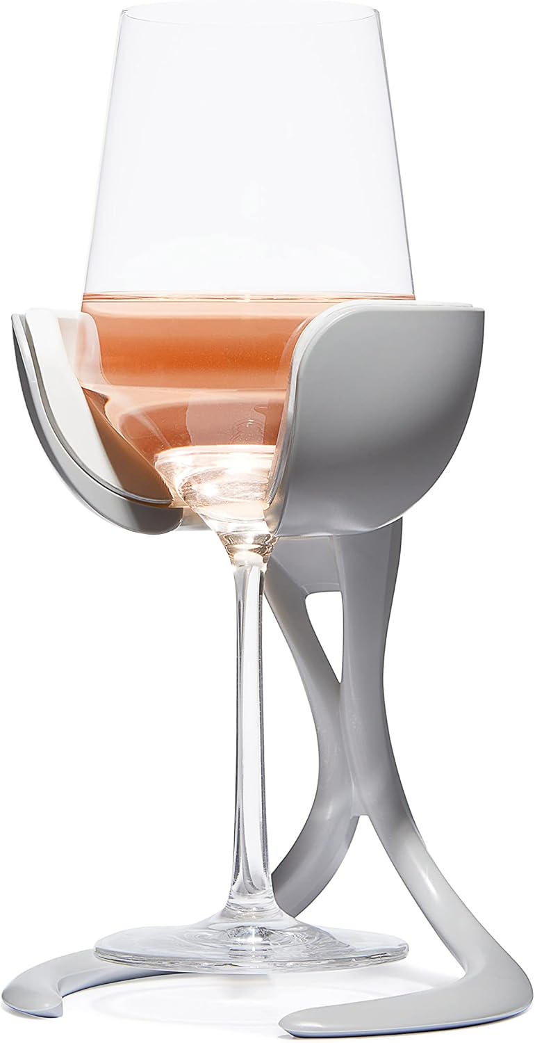 VoChill Stemmed Wine Glass Chiller | Made in USA | Radically cool wine tool – keeps wine perfectly chilled in your glass | Refreezable Chill Cradle actively chills (Stone, Single ) - Image 1