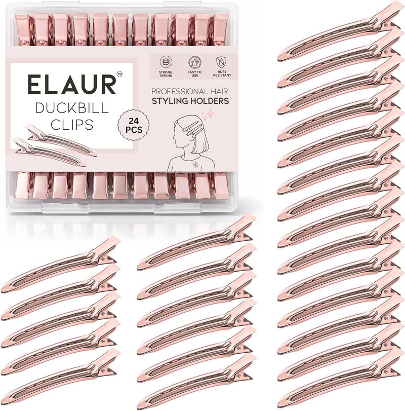 ELAUR 24 Pcs Professional Alligator Clips for Hair Styling – 3.5" Aluminum Hair Sectioning Clips for Salon & Makeup Application | Rust-Free, Lightweight for Stylists & At-Home Use – Rose Gold - Image 1