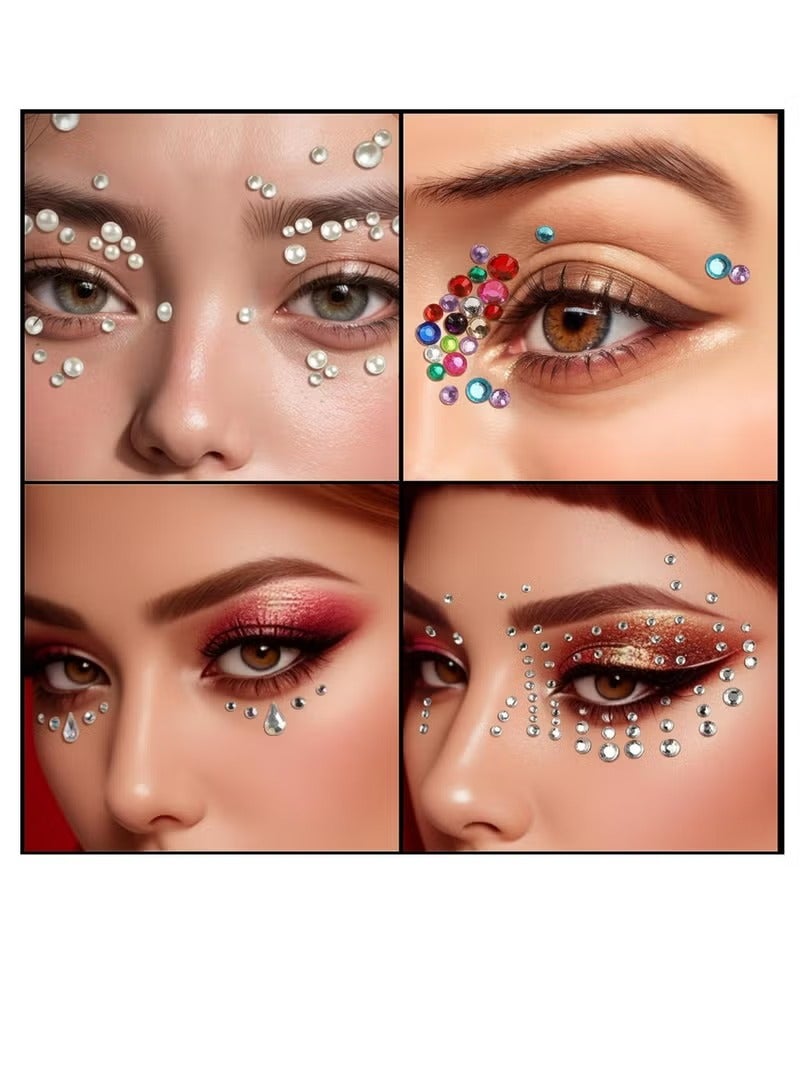 4-Sheet Face Gems Self Adhesive Face Rhinestones for Makeup Festival Face Jewels, Stick On Pearls Hair Gems, Pearl Rhinestones Stickers for Face, Hair, Eye, Makeup, Nail - Image 4