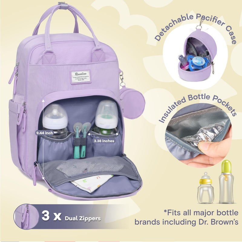 RUVALINO Diaper Bag Backpack, Multifunction Travel Pack Maternity Baby Changing Bags, Large Capacity, Waterproof, Taro Purple - Image 2