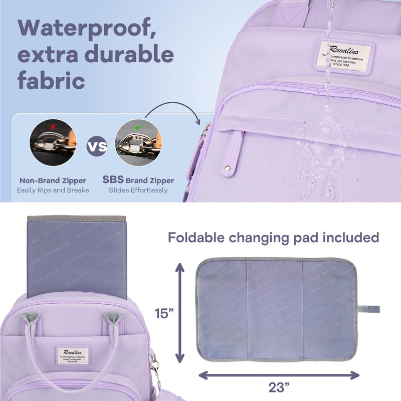 RUVALINO Diaper Bag Backpack, Multifunction Travel Pack Maternity Baby Changing Bags, Large Capacity, Waterproof, Taro Purple - Image 5