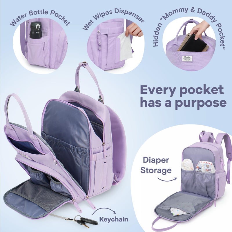RUVALINO Diaper Bag Backpack, Multifunction Travel Pack Maternity Baby Changing Bags, Large Capacity, Waterproof, Taro Purple - Image 3