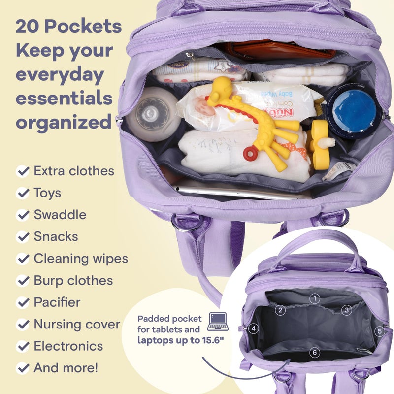 RUVALINO Diaper Bag Backpack, Multifunction Travel Pack Maternity Baby Changing Bags, Large Capacity, Waterproof, Taro Purple - Image 4