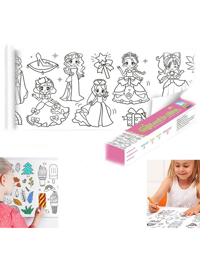 KolorFish KolorFish Coloring Re-Stick Drawing Paper Roll for Kids, 118 x 12 Inch Large Coloring Poster for Toddlers, Art Paper Crafts Coloring Tablecloth Ideal Gift for Class Home Birthday Party (Princess) - Image 1