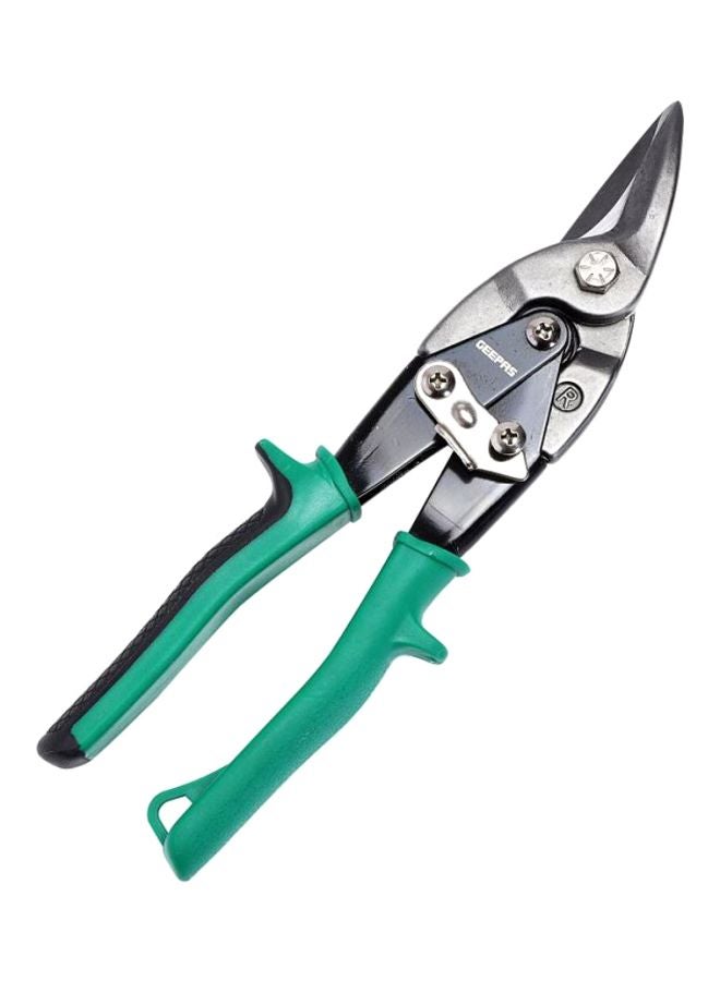 GEEPAS Aviation Snip Right Cut 250mm - Right Cut Offset Tin with Forged Blade with Twin Spiral Spring, Comfort Grips | Ideal for Cutting Upto 18 Gauge Aluminium, Wire Mesh, Leather, Copper & Plastic Green/Silver/Black 250mm - Image 2